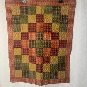NWT Patchwork Quilted Pillow Shams Standard Red Green Tan Gingham Rustic